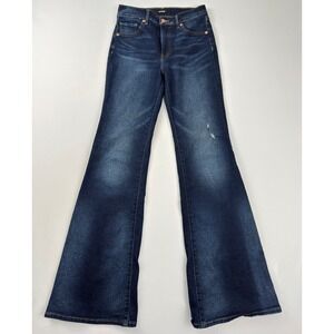 Express 70s‎ Flare Jeans Dark Wash Distressed Denim High Waisted Size 0R